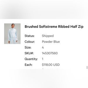 Brushed Softstreme half zip powder blue size 4